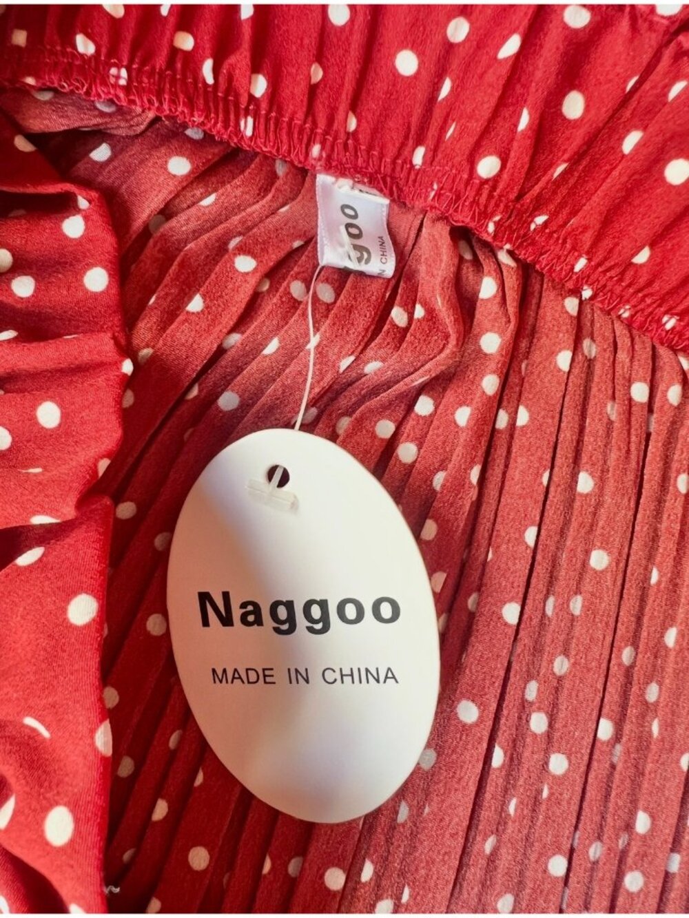 Naggoo Red & White Polka Dot Pleated Skirt Or Strapless Dress Cotton Blend XL Ne - Picture 4 of 13